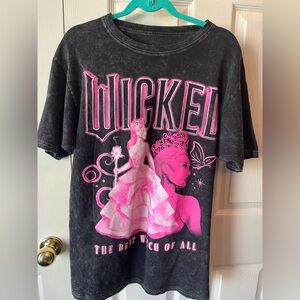 Wicked Movie Graphic Tee | Pink & Black Acid Wash | Size L | Universal Studios